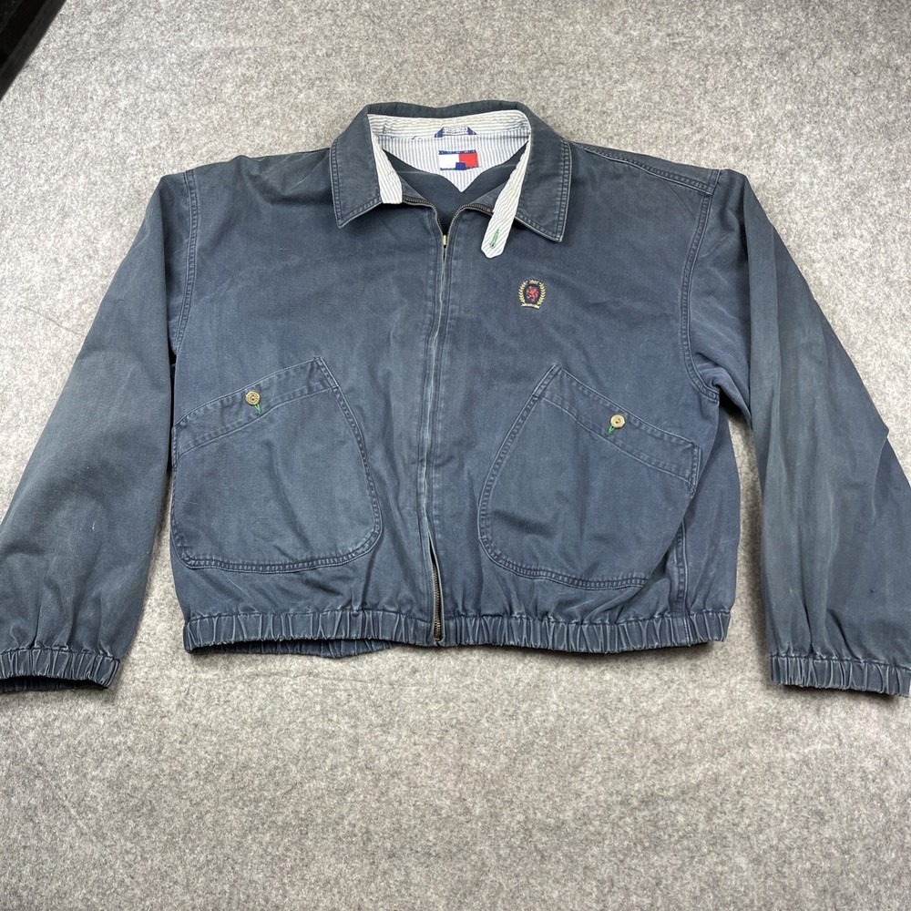 Vintage 90's Tommy Hilfiger Mens Jacket XL Full‎ Zip Harrington Crest Logo